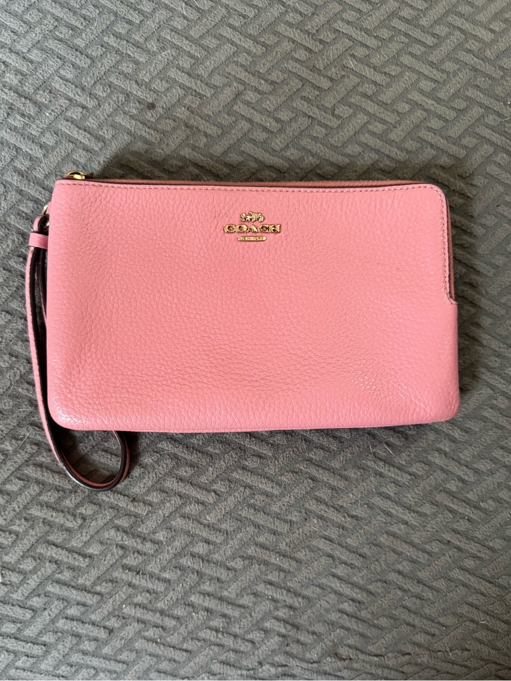 Coach Pink Pebbled Leather Wristlet with Gold Logo